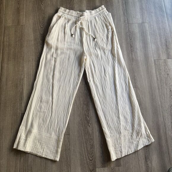 Sundays Pants - Sundays by Wearesundays Women Wide Leg 100% Cotton Beige Pants Euro Summer Sz L